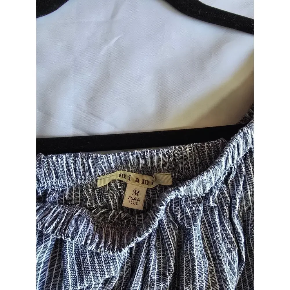 Blue & White Striped Off Shoulder Blouse Size Medium - Picture 4 of 4
